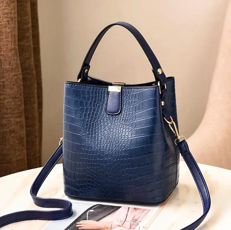Dark blue Oeak, Ретро стиль, сумка-мешок, женская сумка с узором, вместительная, повседневная, Крокодиловая, на плечо, сумка-мессенджер, женская, искусственная кожа, кошелек - Цвет: Dark blue