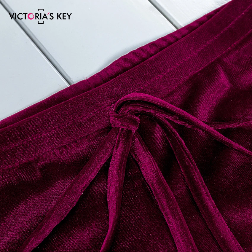 VICTORIA'S KEY на шнуровке тонкий укороченный топ и шорты бордовый пижамный комплект с круглым вырезом безрукавная Пижама комплект Повседневная бархатная Пижама Femme