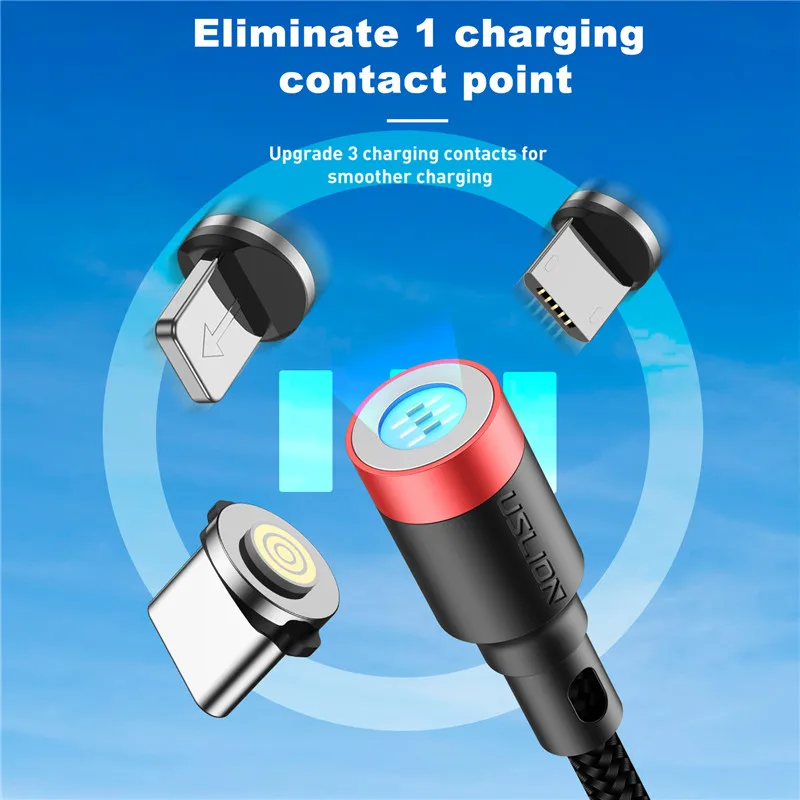 USLION 3A Магнитный usb-кабель для быстрой зарядки данных для iPhone XS Max 7 8 магнитное зарядное устройство Micro USB type C кабель для samsung huawei