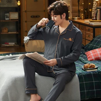 

Winter And Autumn Mens Pyjamas Cotton Long-sleeve Casual Pajamas Green Avocado Men Pajama Set Hedging Plus Size Sleepwear