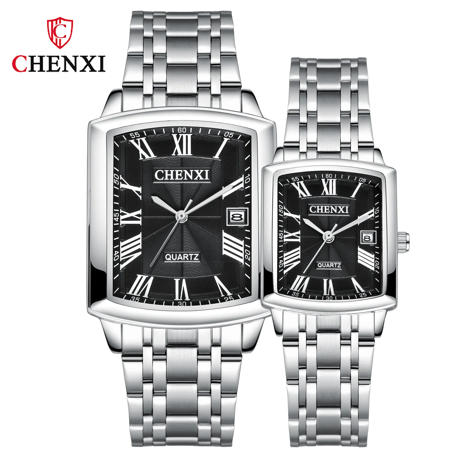 

New Arrival Luxury Fashion Stainless Steel Auto Date Quartz watches Man Women Hardlex Rectangle Couple Wrist Watch Best Gift