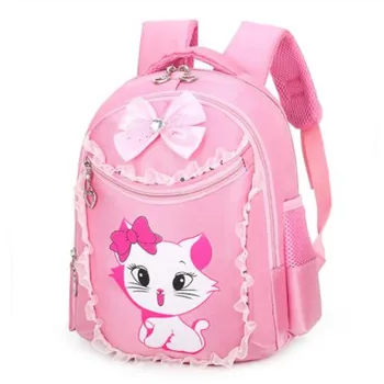 

Pink New Schoolbags Female Children Cat Prints Backpack Primary School Backpack Kids Bookbags Nylon Girls Sac Cute Princess Bag