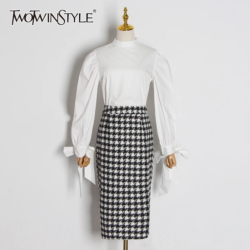 TWOTWINSTYLE хит цвет женские комплекты с круглым вырезом Фонарь длинным рукавом на