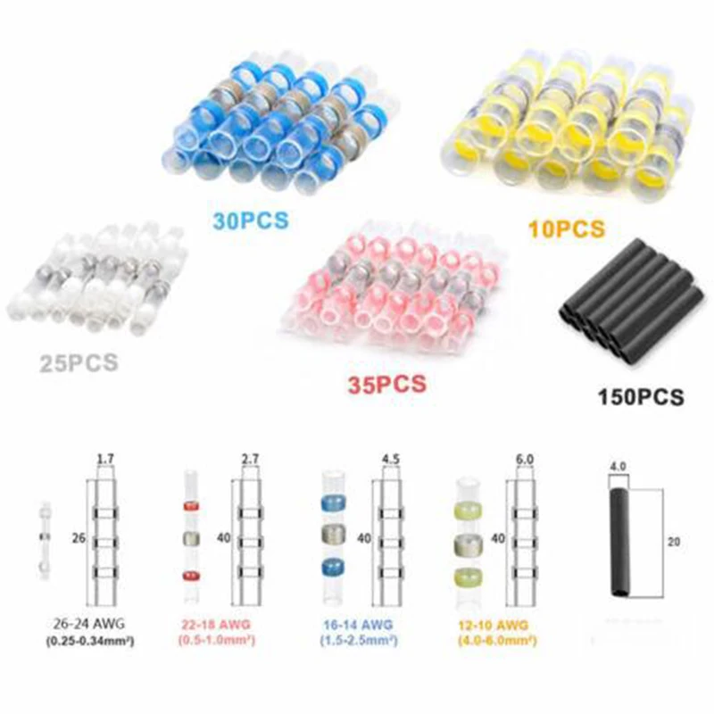 

250pcs Mixed Solder Sleeve Heat Shrink Butt Wire Splice Connector Terminal Set