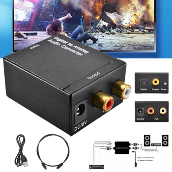 

For Optical Digital to Analog 1pc Stereo Audio SPDIF Toslink Coaxial to Analog Converter DAC 2*RCA Amplifier Decoder Adapter
