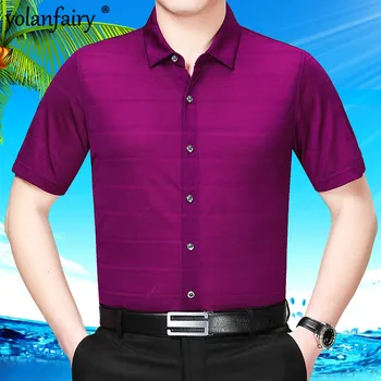 

Summer 2020 100% Silk Shirt Men Casual Man Clothes Short Sleeve Shirt High-grade Mens Shirts Regular Fit Camisa B01-95610 KJ1954