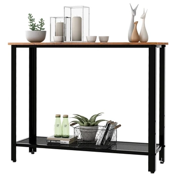 

Retro Steel Bar Table Industrial Vintage Hallway Side End Table with Adjustable Mesh Shelf Console Table Home Entryway Table