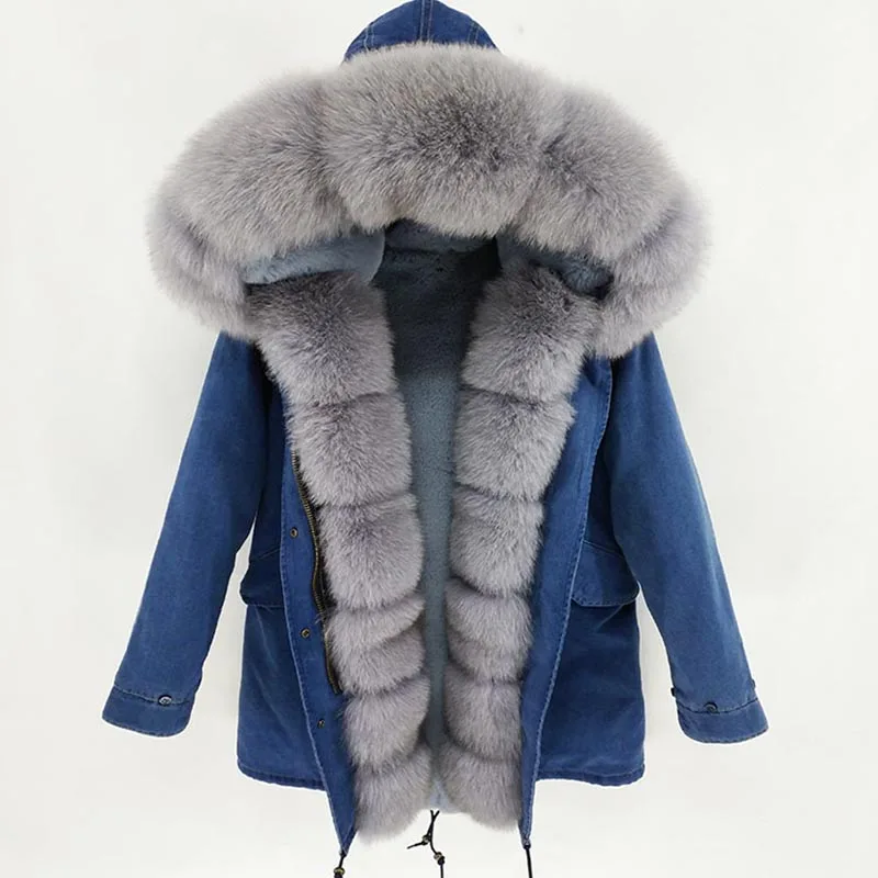 

Brand Winter Jacket Women Long Parka Real Fur Coat Natural Fox Fur Collar Luxury Parkas Outerwear Thick Warm Streetwear