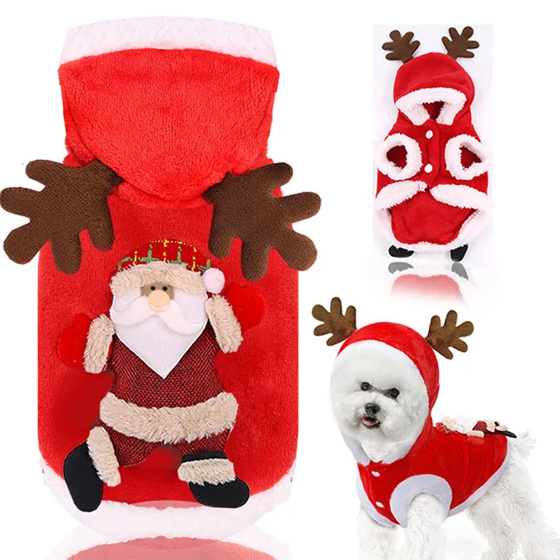 

2020 New Christmas Clothes Autumn winter Pet Cat Dog Clothes French Bulldog Fleece Fashion Red Clothes For Dogs For The Winter