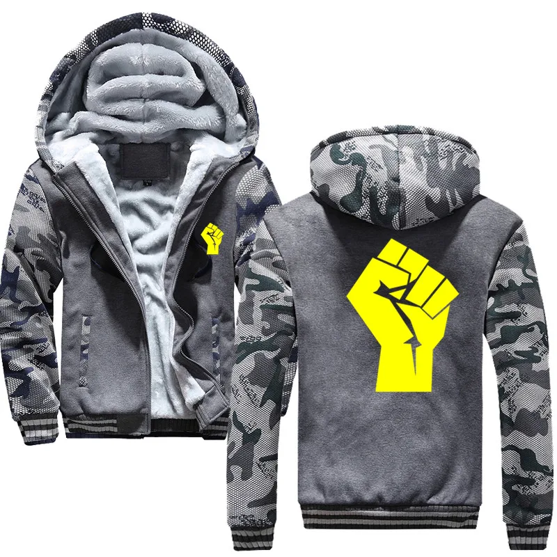 Angry Fist Graphic Hand зимняя мужская толстовка с капюшоном Повседневная теплая толстовка с капюшоном мужская Толстая спортивная куртка - Цвет: gray