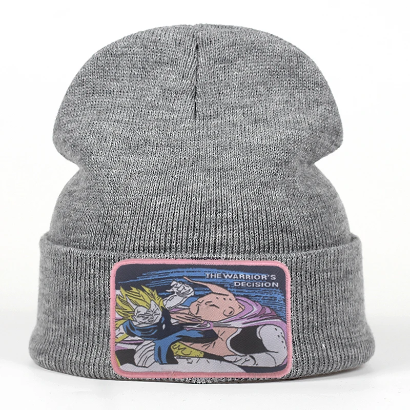 THEWARRIORS gray Новинка, Шапка-бини Dragon Ball с вышивкой Goku VEGETA MAJIN BUU для мужчин и женщин, вязанные шапочки Skullies, теплая зимняя Лыжная шапка унисекс - Цвет: THEWARRIORS gray