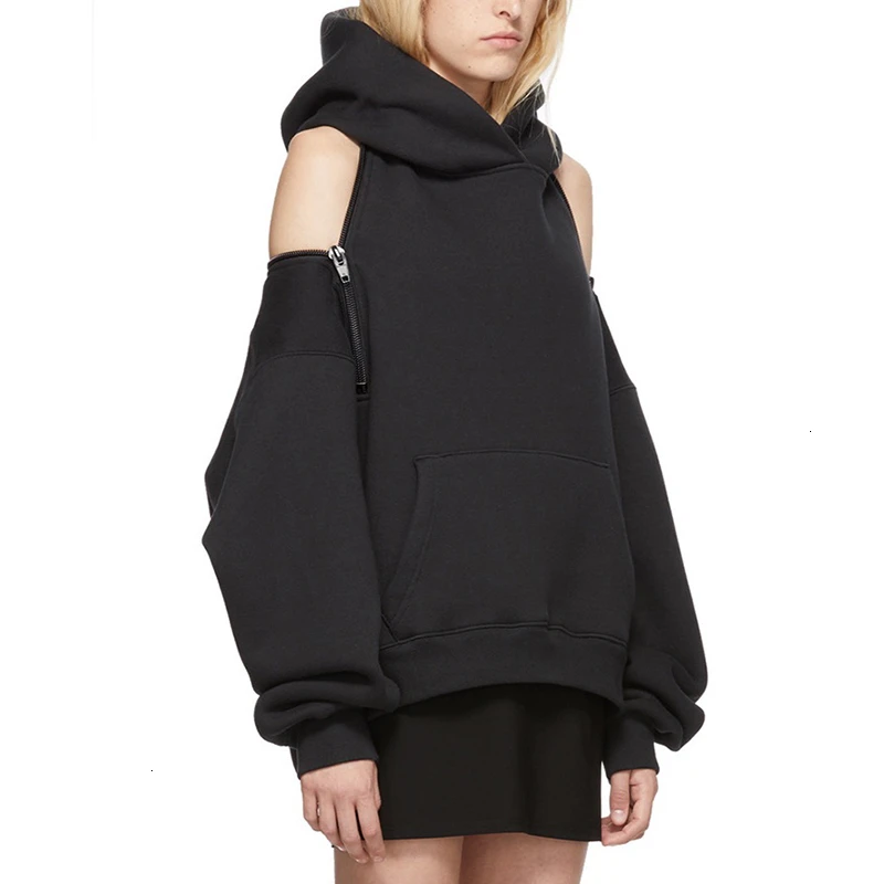TWOTWINSTYLE Casual Loose Women's Sweatshirts Hooded Long Sleeve Zipper Backless Off Shoulder Sweatshirt For Female 2019 Fashion TWOTWINSTYLE Casual Loose Women's Sweatshirts Hooded Long Sleeve Zipper Backless Off Shoulder Sweatshirt For Female 2019 Fashion
