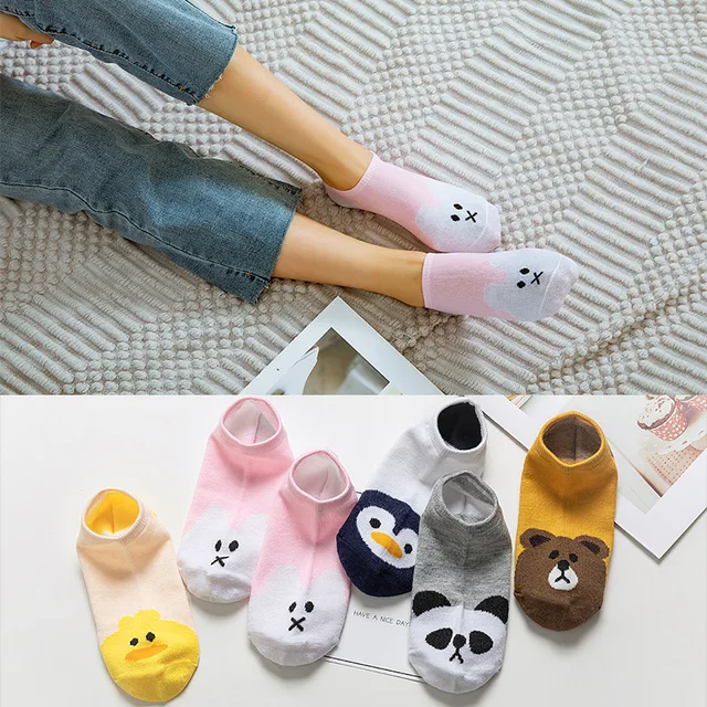 10 Pieces=5Pairs Arrivl Women Socks Funny Fruits Cute Happy Silicone Slip Invisible Cotton Sock 35-40 Printed Socking Orange