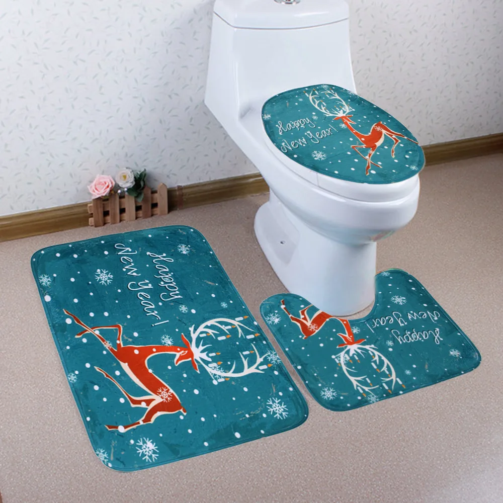 Рождественский коврик для ванной Wc, сиденье для унитаза, чехол, коврик для туалета туалет, подогреватель сидений, тапас, коврик для туалета, декоративная кювета, Рождественский комод для ванной комнаты - Цвет: Christmas bath mat 5