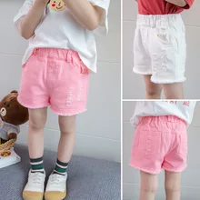 Детская одежда для маленьких девочек; Летний Стиль; джинсовые шорты в западном стиле с дырками в Корейском стиле