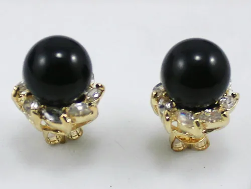 

wholesale lady's fancy jewelry 10mm black Natural jade bead 18kgp crystal inlay earrings