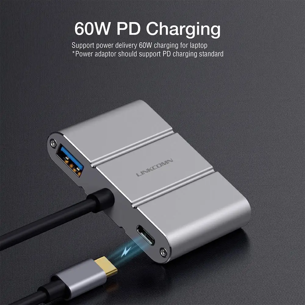 LINKCOMN USB C TYPE C концентратор 4 порта USB 3,0 для MacBook Pro huawei Matebook X аксессуары 60 Вт PD зарядка быстрая передача данных