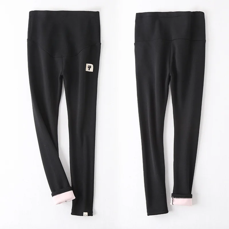 Autumn Winter Pregnant Thick Cashmere Legging Spliced Cat Elastic Black Gray Warm Pant Slim Blended Cotton Pants For Maternity