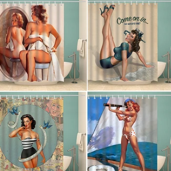 

American Girl bathroom Bath Curtain printed 3D Sexy Shower curtains with 12 hooks waterproof polyester fabric washable