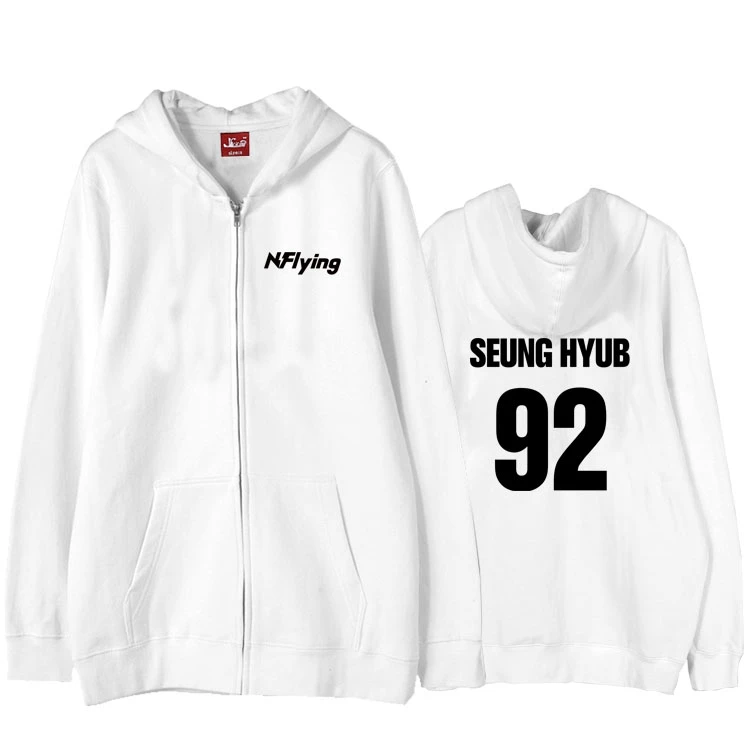 fleece Nflying альбом yaho имя члена печать белая куртка с капюшоном kpop унисекс флис/тонкий свободный свитер на молнии - Цвет: fleece