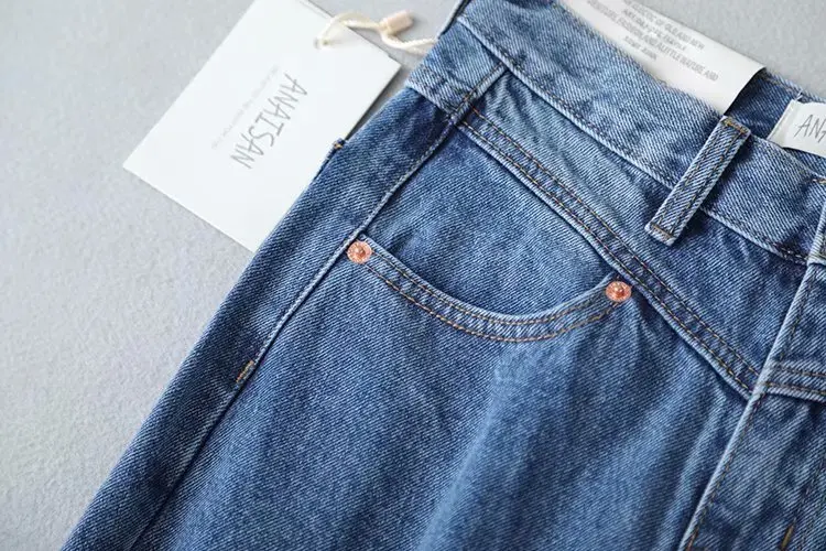 Высокая талия свободные прямые джинсы мама деним модные брюки для женщин синие женские Мешковатые брюки однотонные повседневные Boyfriend 0010