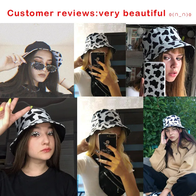 INS cute Reversible Black White Cow print Bucket Hats Men Women NEW Fashion Summer sun hat Fisherman cap Travel Gorras Panama