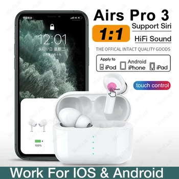 Original Apple AirPods Pro 3 copia de 1:1 Bluetooth 5,0 auricular TWS auriculares inalámbricos auriculares manos libres para Apple iPhone Android