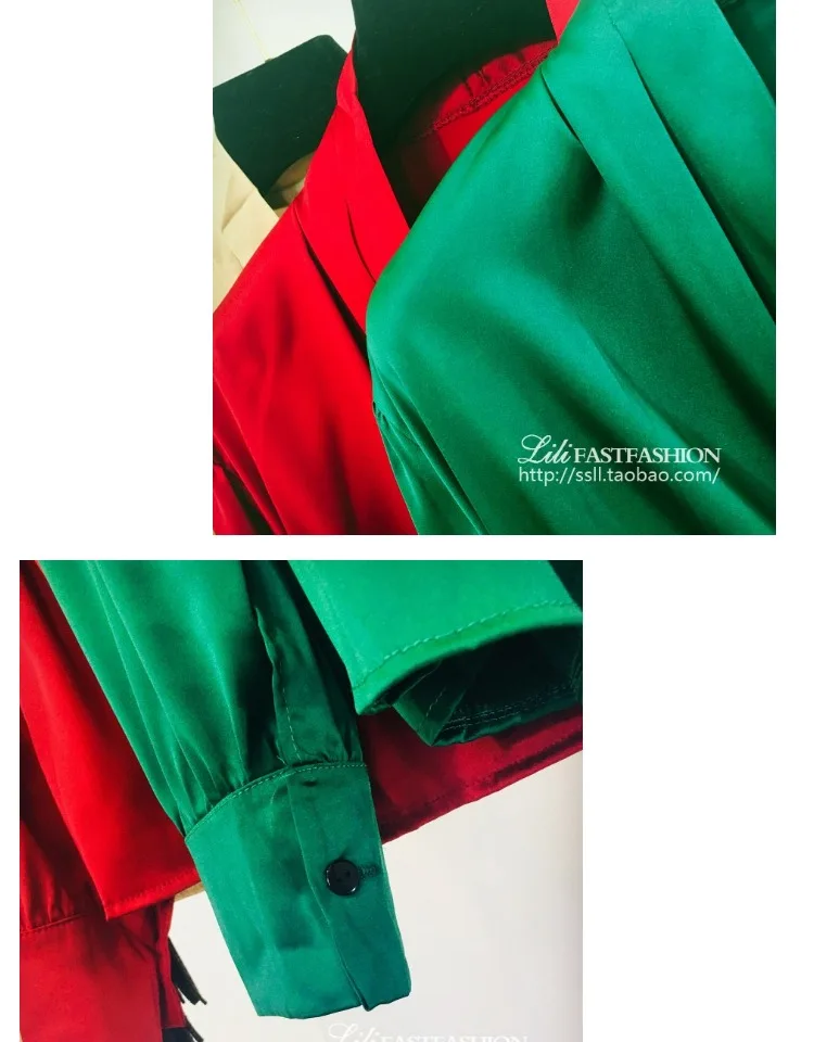 Temperament Blouse Women Spring Autumn New V-collar Shirt Long Sleeve Bow Belt Elegant Shirt Office Ladies Tops Blusa Red Green