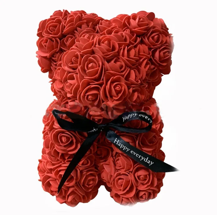 25 Cm Rose Bear Customizable Foamflower Bear Gift Box Preserved Fresh Flower Bear Hug Christmas Gift Soap Flower Bear