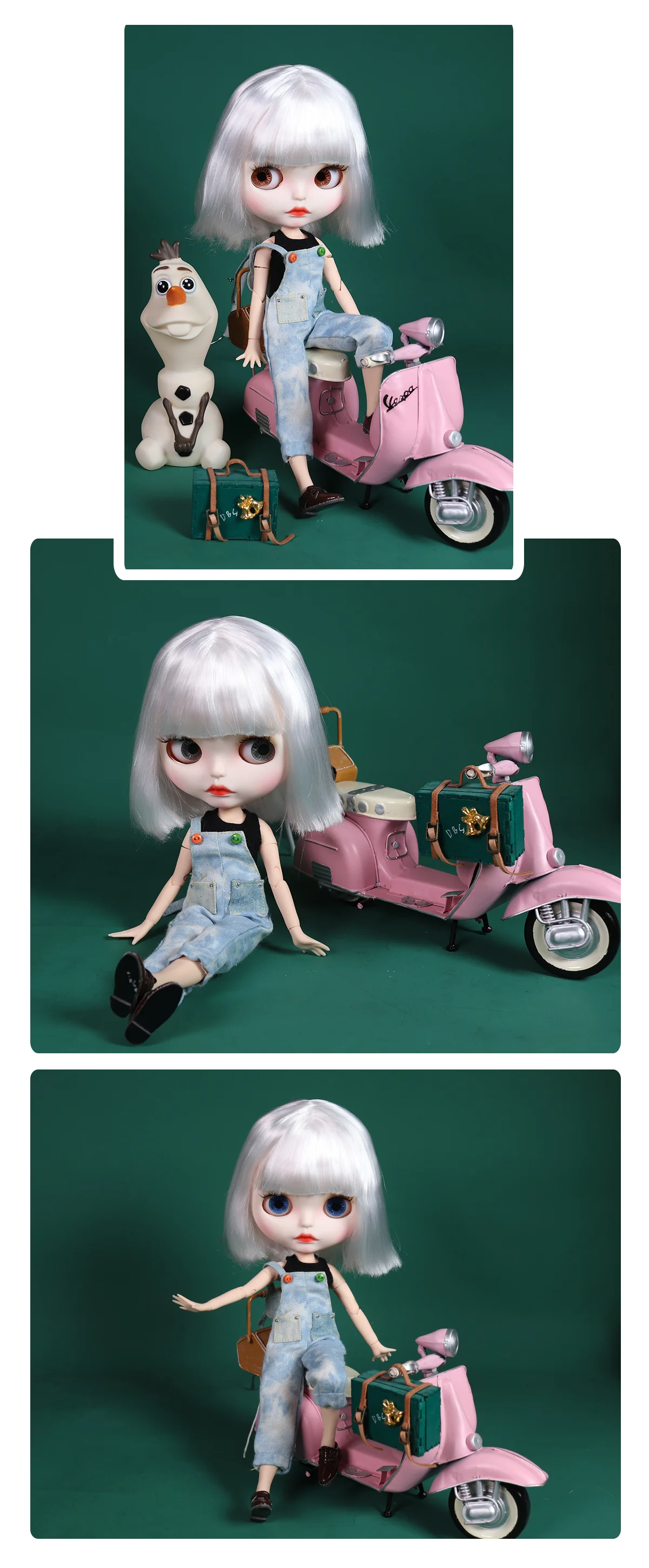 Neo Blythe Doll with Silver Hair, White Skin, Matte Cute Face & Custom Jointed Body 1