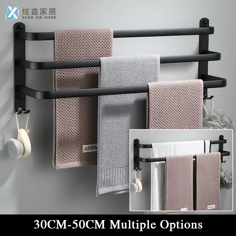 Special Offers Towel-Hanger Multilayer-Accessories Wall-Mounted Bathroom-Space Black Aluminum Matte rZKVaWyA8