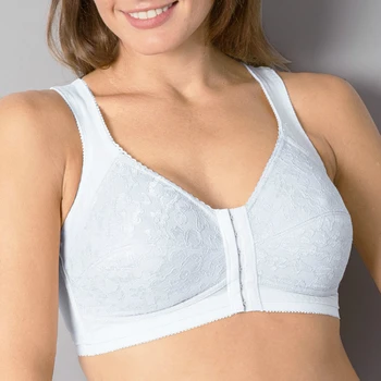 

Women's High Impact Front Closure X-shape Back Unlined Lace Big Size Bra B C D E F Cup White Skin