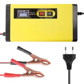 Euプラグ車のバッテリー充電器12v 6A 10A ligent全自動自動スマート高速パワー充電ウェットドライlcdディスプレイ