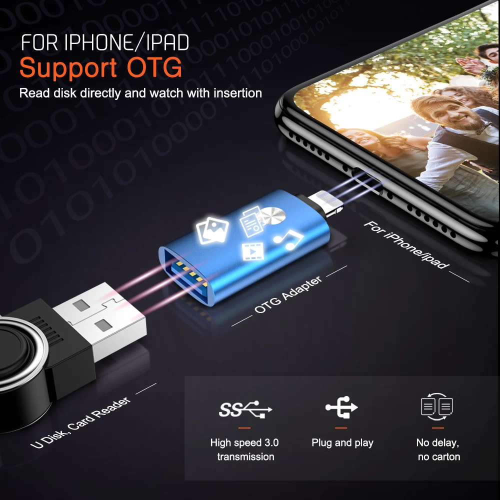 USB OTG адаптер для Lightning к sd-кард-ридер Разъем для iPhone 6 6s 7 8 X XR Xs 11 Pro Max iPad iOS 12 13 подключение камеры