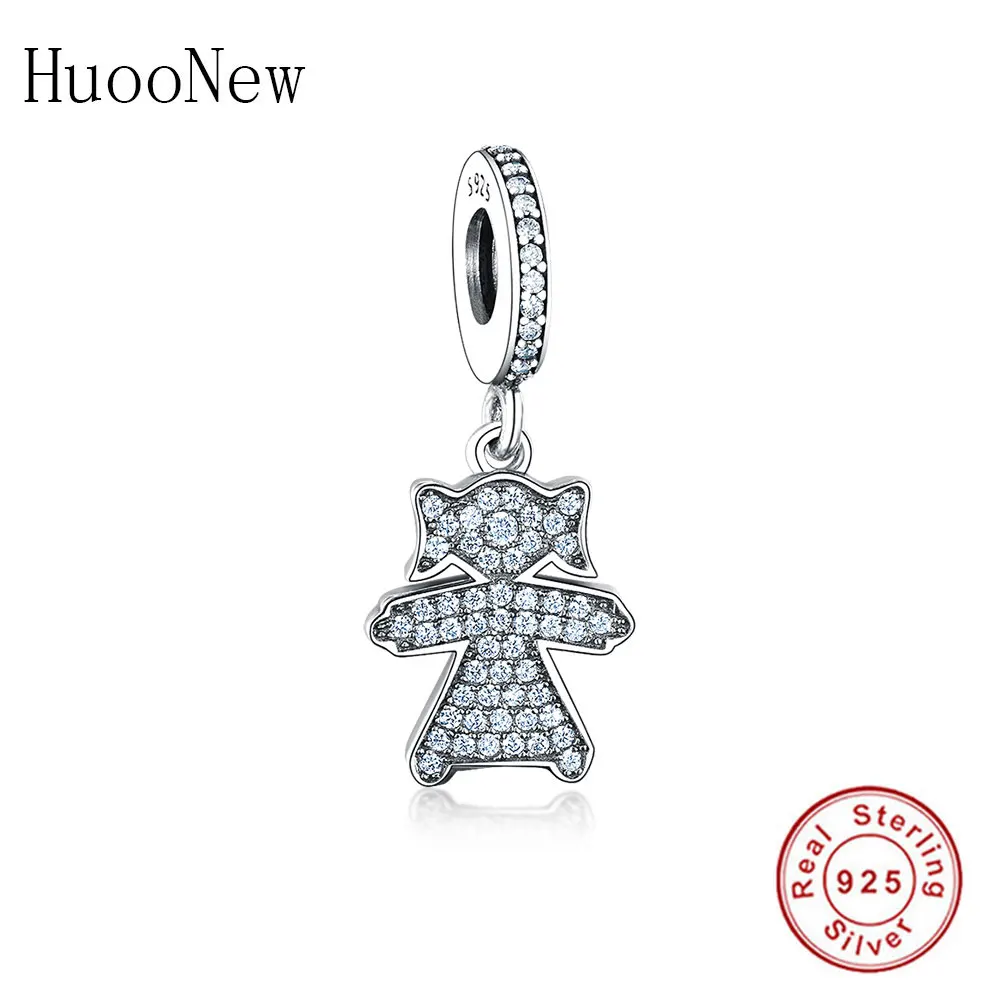 Clear Crystal CZ Girl Biscuits Men Dangle Fit Original Charms Bracelet Pendant 925 Sterling Silver Jewelry Gift Berloque | Украшения и