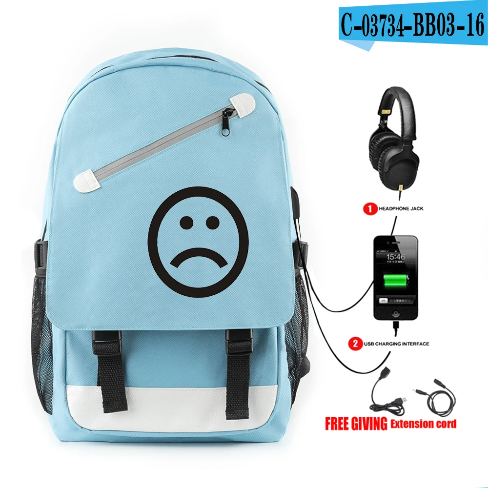 Сумки lil peep Rugzak met Usb-poort Opladen en Lock& Hoofdtelefoon interface Student Werk tas schooltas tas - Цвет: blue