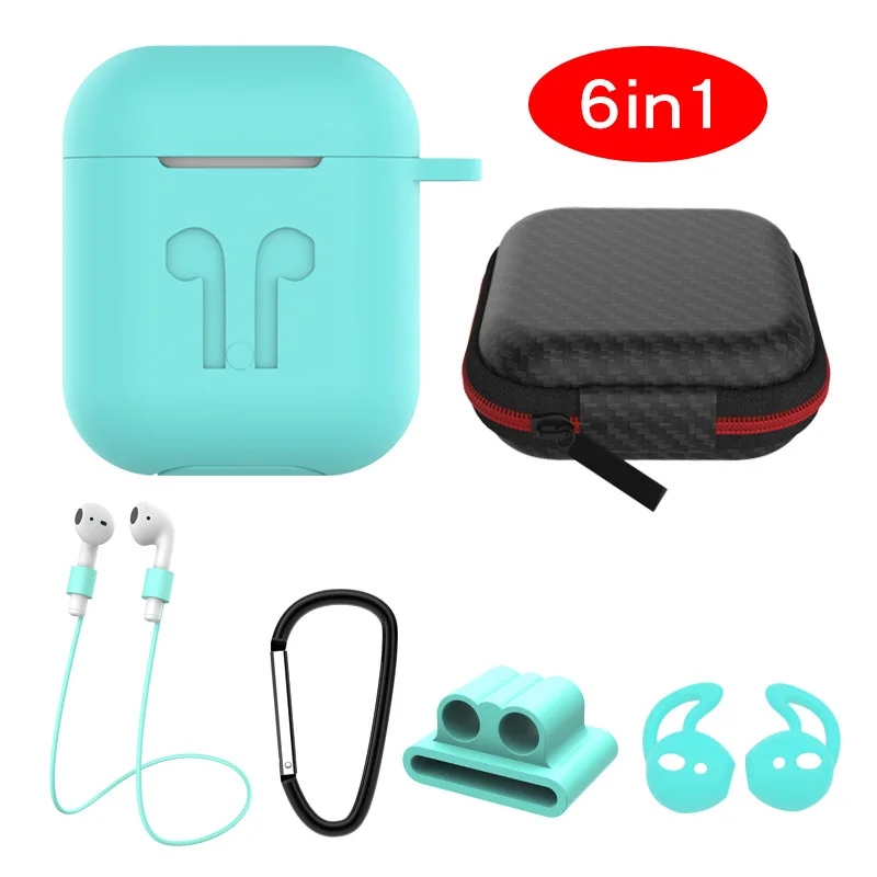 6 IN-1 Cases Lanyard Carabiner Protective Case For AirPods Headphone Silicone Cover For Air Pods 2 Case Accessories Storage Box - Цвет: 3