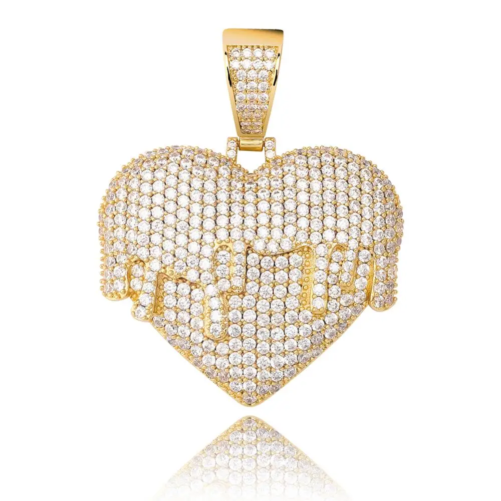 TOPGRILLZ новое сердце кулон ожерелье с 4 мм теннисная цепочка кубинская цепь золото серебро Iced Out кубический циркон хип хоп рок ювелирные изделия - Окраска металла: Gold
