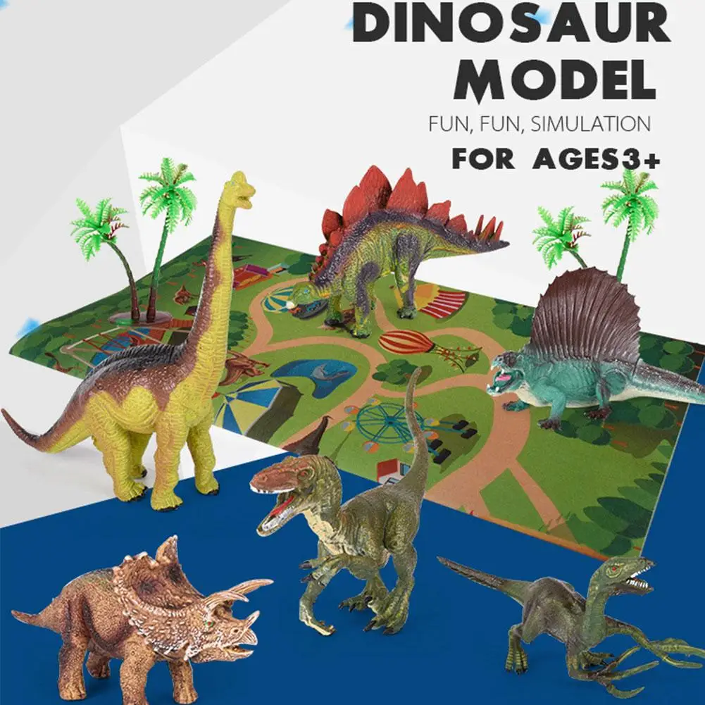 Набор игрушек динозавров, реалистичные фигурки динозавров, игровой коврик и дерево, Ранние развивающие игрушки, игровой набор для детей