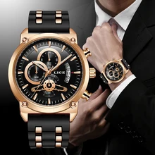 LIGE nowe klasyczne czarne męskie zegarki Top marka luksusowy zegarek dla człowieka wojskowy silikonowy wodoodporny zegar kwarcowy Relogio Masculino tanie i dobre opinie 26cm Moda casual QUARTZ 3Bar Sprzączka CN (pochodzenie) STAINLESS STEEL 13mm Hardlex Kwarcowe zegarki Papier 47mm 9933