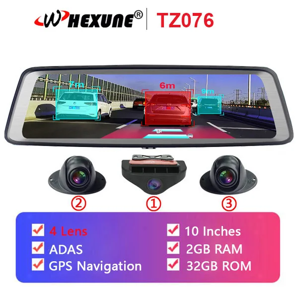 4 Channel WHEXUNE, 10 дюймов, 4G, Android, Автомобильный видеорегистратор, видеорегистратор, 4 объектива, навигация, ADAS, gps, Wi-Fi, Full HD, 1080 P, видеорегистратор, 2 ГБ+ 32 ГБ, автомобильная камера - Название цвета: 4 Channel