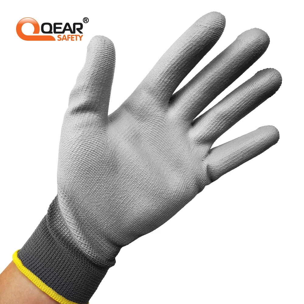 QEARSAFETY PU 얇은 작업 안전 장갑, 다기능, 경량, 미끄럼 방지, 통기성, 손에 딱 맞고 부드러움, 12 쌍