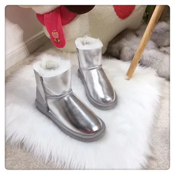 

2019 Fashion Genuine Sheepskin Leather Woman Snow Boots 100% Natural Fur Snow Boots Warm Wool Women's Winter Boots Ankle Boots