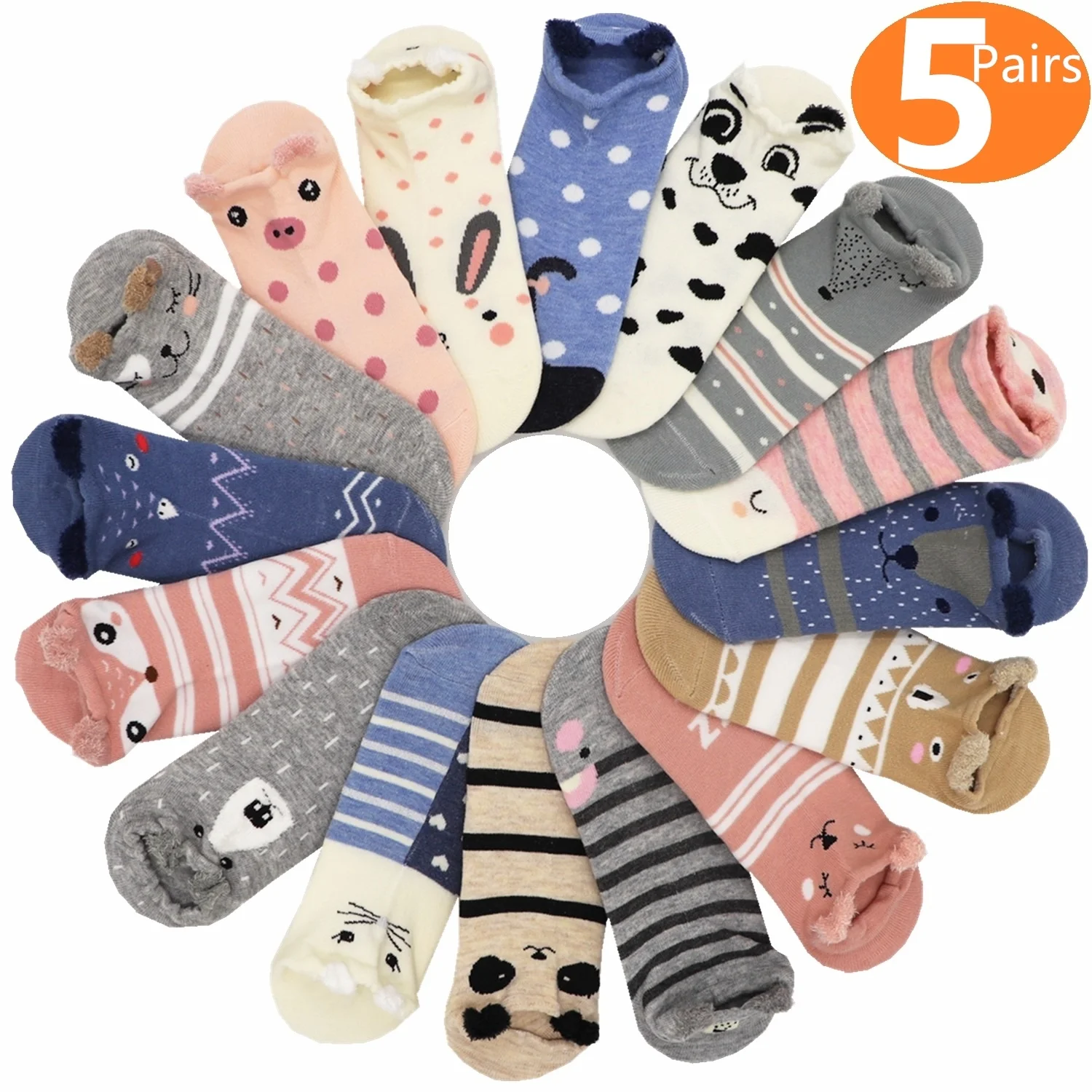 5 пар, женские короткие носки, Забавные милые Мультяшные стереоскопические носки с ушками животных, носки-башмачки для женщин, s, Lady, Girl, художественные носки, 3D серьги, животные, ock