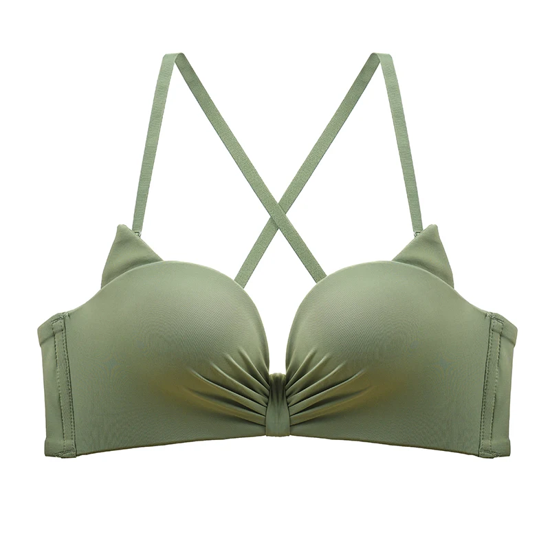 Sexy Lingerie Cat Ear Pattern Beauty Back Gather Bra Small Breast Thickened Wire Free Underwear For Girls 32/70-38/85 A B Cup
