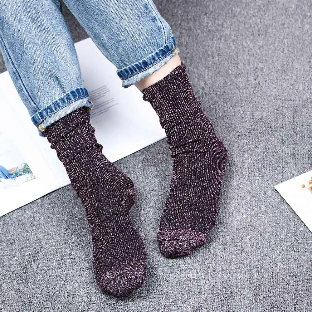 Новые весенне-осенние женские сверкающие носки серебряные шелковые блестящие носки яркая простая трубка носки для подростков длиной до середины икры