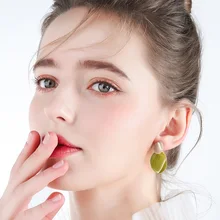 AOMU New S925 Sterling Silver Pin Avocado Green Enamel Geometric Irregular Oval Metal Stud Earrings for Women Statement Jewelry