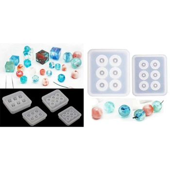 

4Pcs Round Square Silicone Bead Mold Mould & 2Pcs Sphere Ball Silicone Bead Molds with Holes Round Epoxy
