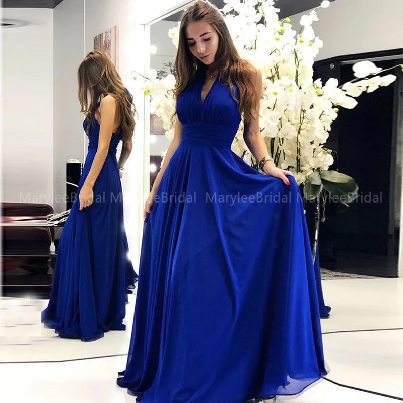 Королевский синий вечер шеф-повара платье Robe De Soiree 2020 высокое качество плиссированный шифоновый вечерние платья арбуз vestido de festa