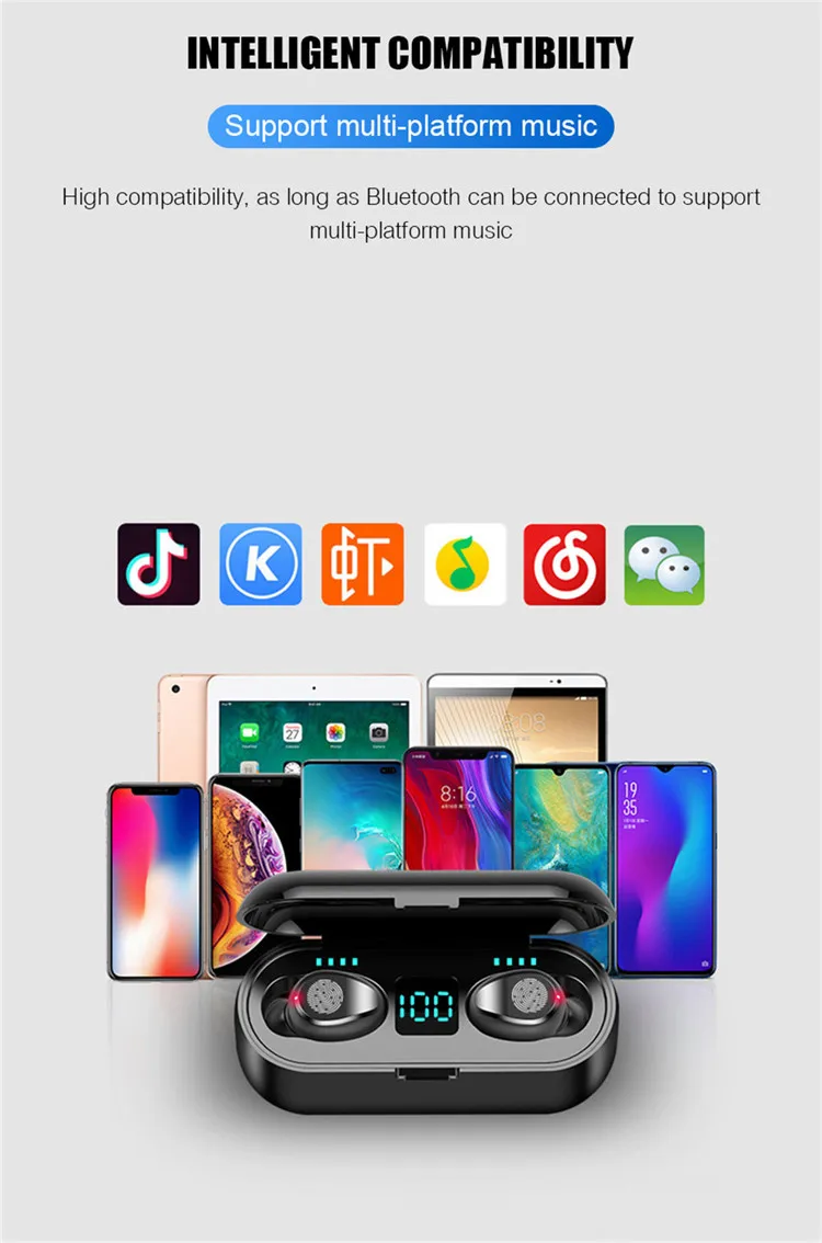 F9 TWS bluetooth headphone Touch Control Wireless Headset LED Power Display Earphone Gaming Auriculares with mic for iphone gift